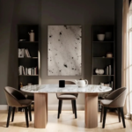 Ashford Natural Marble & Wood Pedestal 6-8 Seater Dining Table - Image 6