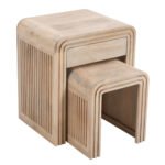 Hudson Carved Mango Wood Nest of 2 Tables with Drawer - Image 6