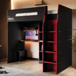 Summit Gaming High Sleeper with Wardrobe Black & Grey