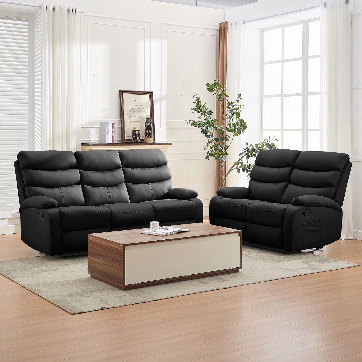 2sb801801_1.jpg 2 Seater Manual Recliner Sofa - Black - Image 1
