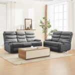 3 Seater Manual Recliner Sofa - Dark Grey - Image 2