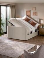 Alana Side-Lift Ottoman TV Bed - Cream Velvet, King - Image 3