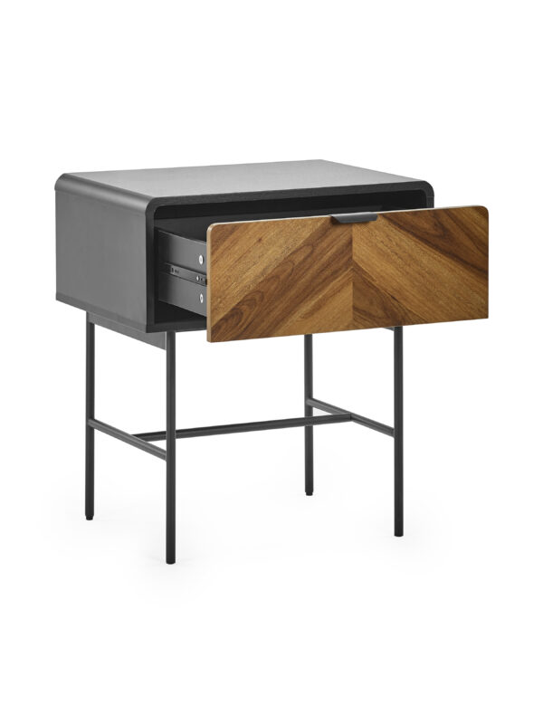 Alvin Black and Natural Wood‑effect 1 Drawer Lamp Table - Image 4