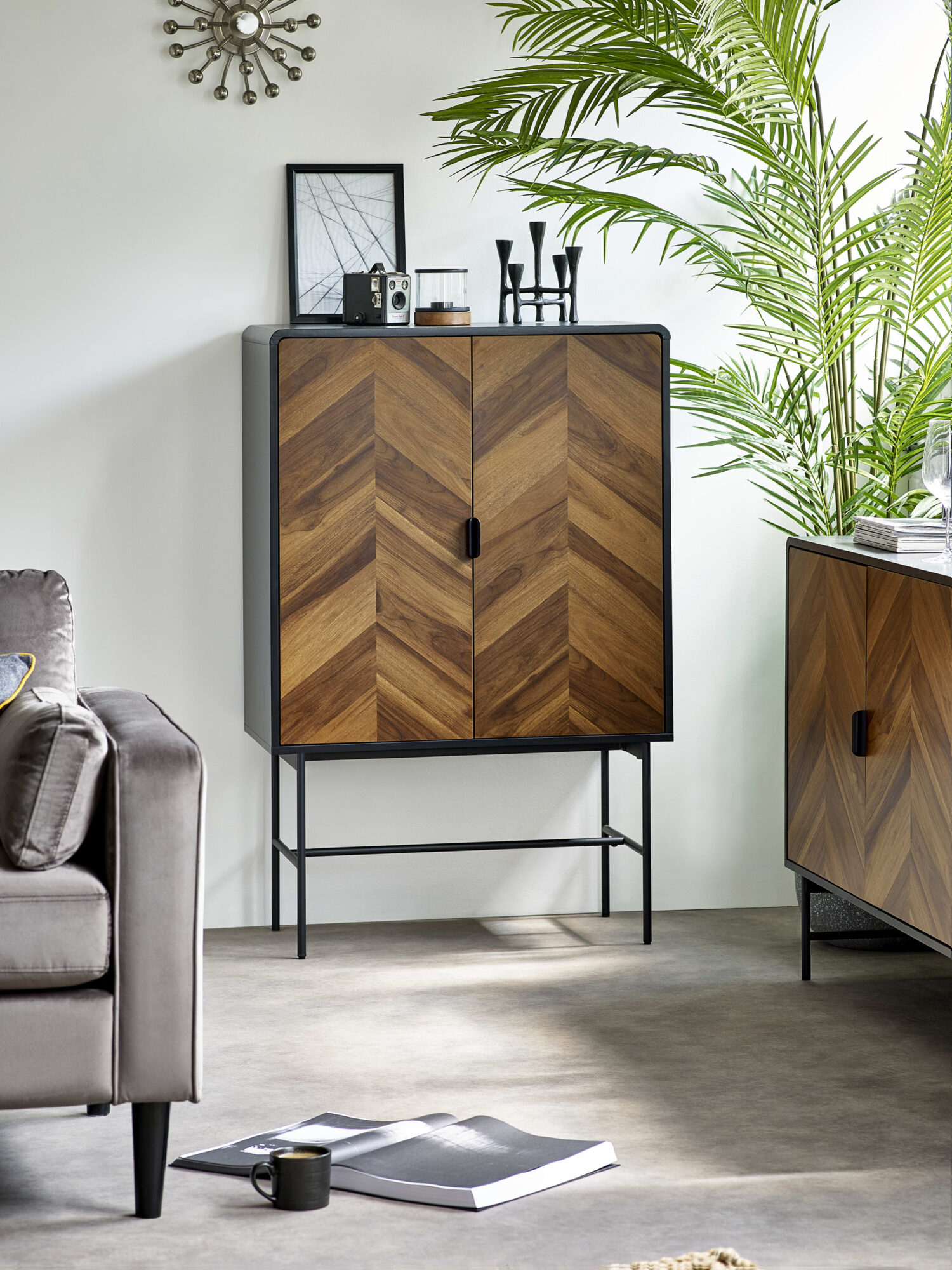 ALV002_1 Alvin Black and Natural Wood‑Effect 2 Door Storage Cabinet - Image 1
