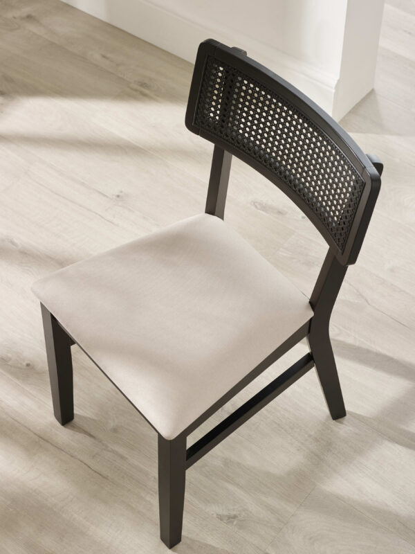Annika Set of 2 Satin Black Natural Fabric Rattan Back Dining Chairs - Image 7