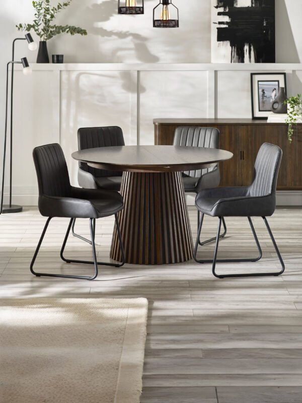 Arya Round 4 to 6 Seater Extending Dining Table - Dark Oak Effect - Image 14