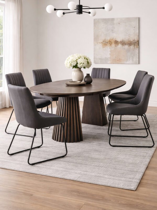 Arya Round 4 to 6 Seater Extending Dining Table - Dark Oak Effect - Image 15