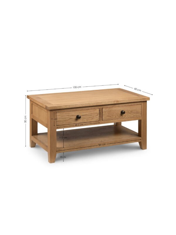 Astoria 2 Drawer Coffee Table - Oak - Image 3