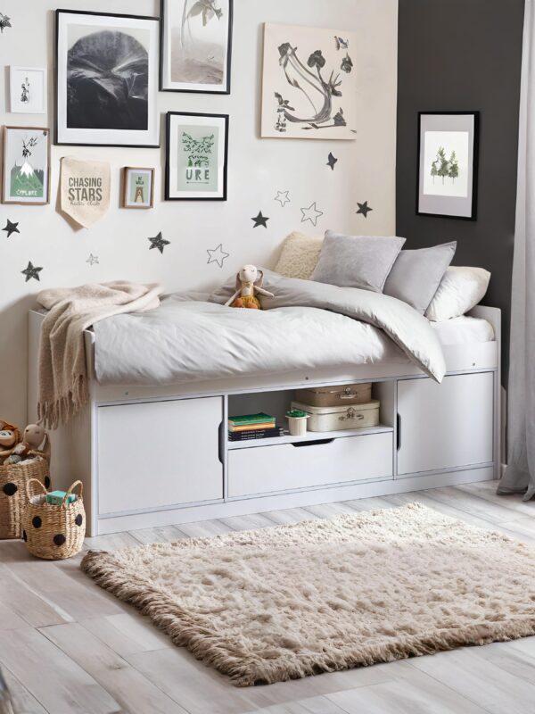 Atom 90cm Single White Low Sleeper Bed with Storage
