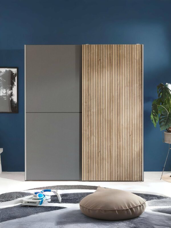 Berno Light Oak and Dark Grey Sliding 2 Door Wardrobe - Image 3
