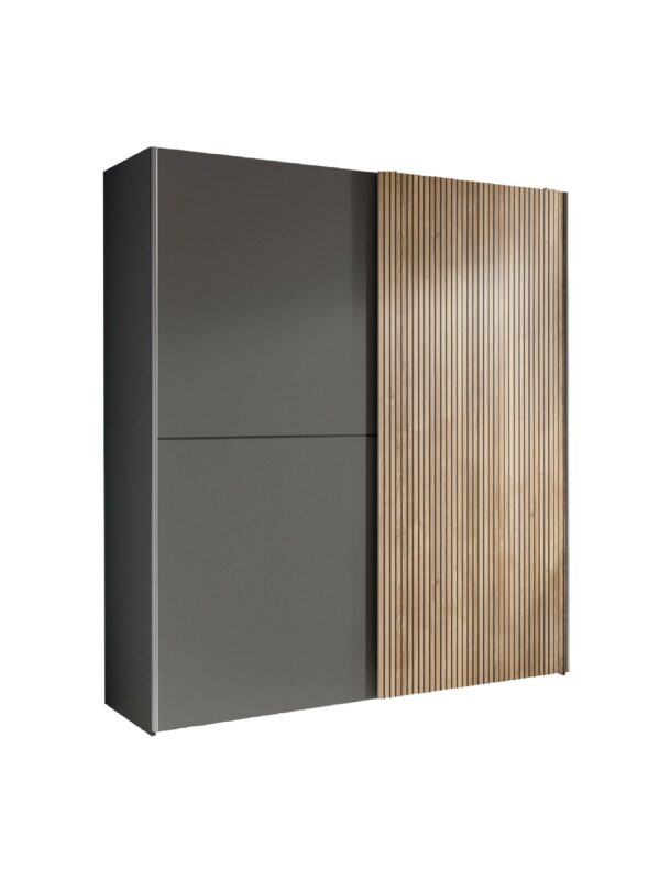 Berno Light Oak and Dark Grey Sliding 2 Door Wardrobe - Image 5