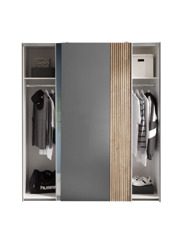 Berno Light Oak and Dark Grey Sliding 2 Door Wardrobe With Mirror - Image 10