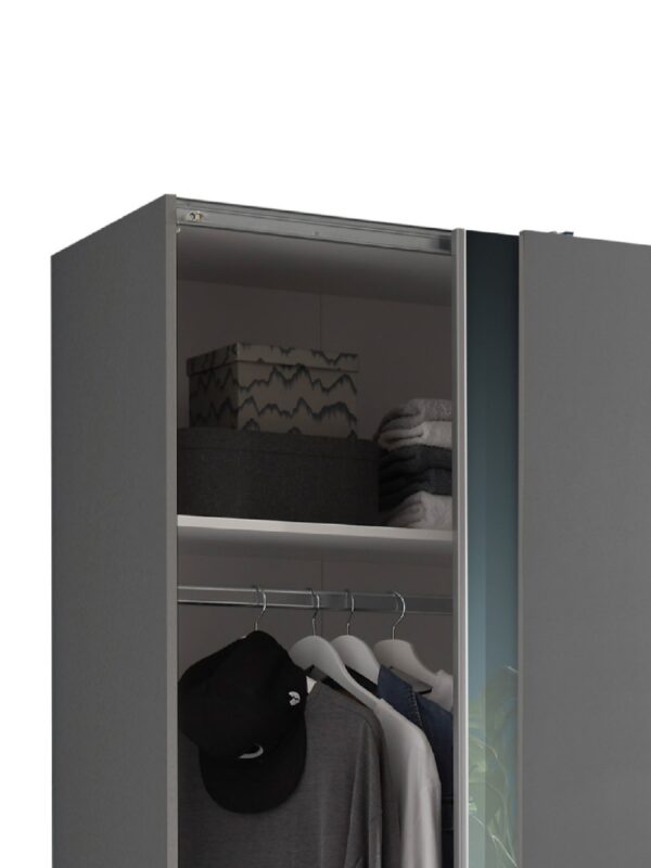 Berno Light Oak and Dark Grey Sliding 2 Door Wardrobe With Mirror - Image 14