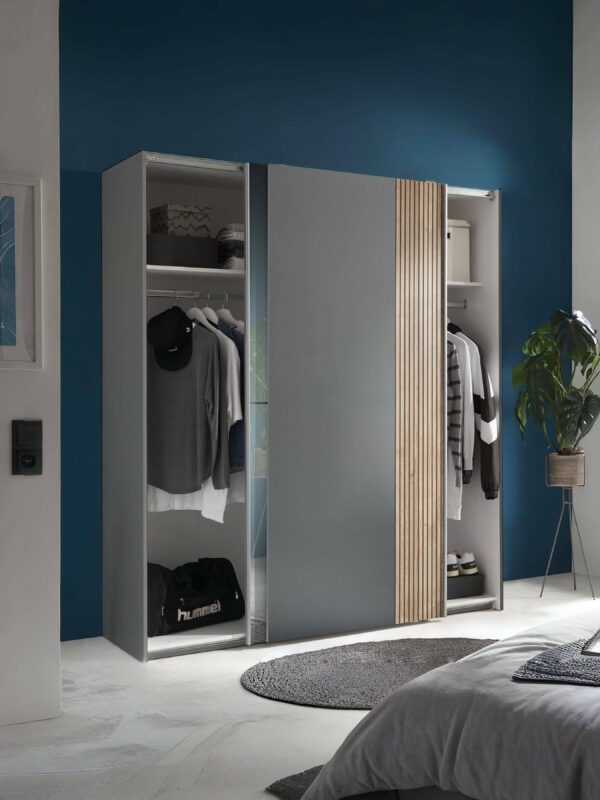 Berno Light Oak and Dark Grey Sliding 2 Door Wardrobe With Mirror - Image 3