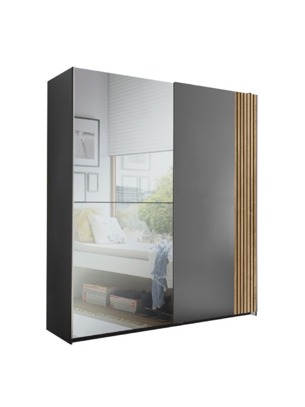 Berno Light Oak and Dark Grey Sliding 2 Door Wardrobe With Mirror - Image 6