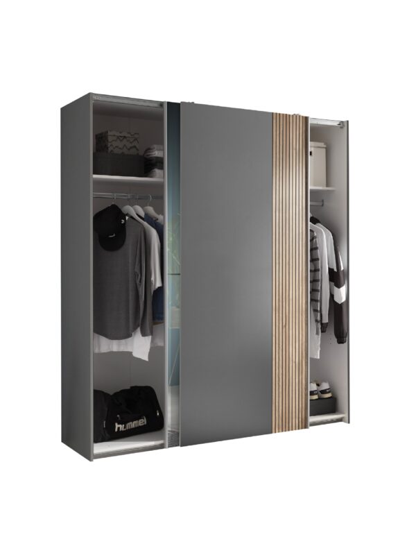 Berno Light Oak and Dark Grey Sliding 2 Door Wardrobe With Mirror - Image 7