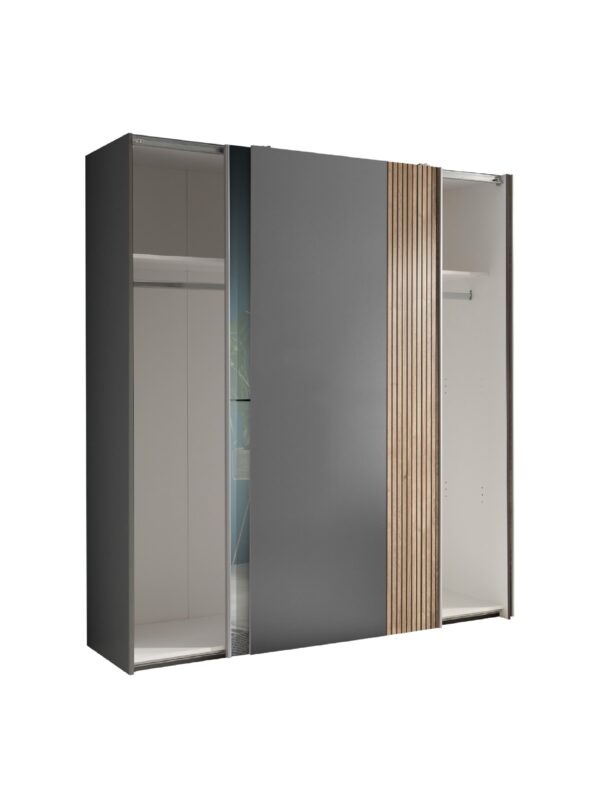 Berno Light Oak and Dark Grey Sliding 2 Door Wardrobe With Mirror - Image 8