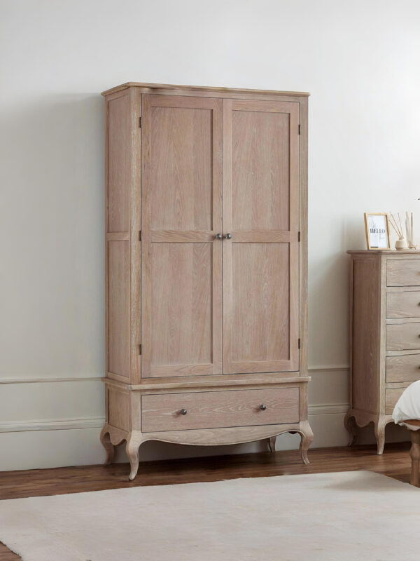Camille French Style 2 Door 1 Drawer Wardrobe - Limed Oak