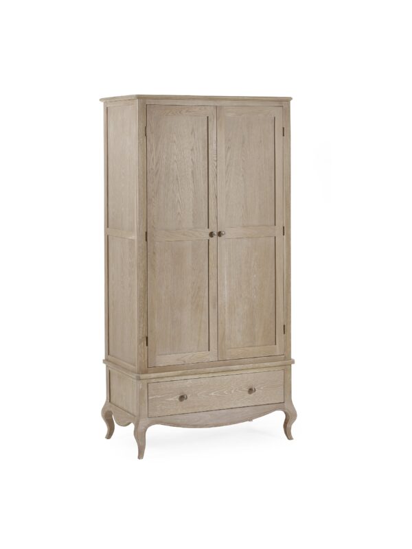 Camille French Style 2 Door 1 Drawer Wardrobe - Limed Oak - Image 2