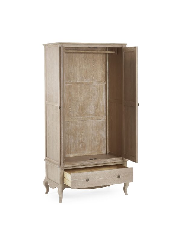 Camille French Style 2 Door 1 Drawer Wardrobe - Limed Oak - Image 3