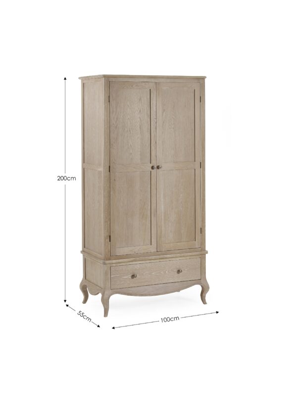 Camille French Style 2 Door 1 Drawer Wardrobe - Limed Oak - Image 7