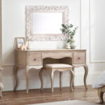 Camille French Style 3 Drawer Dressing Table with Stool Set - Limed Oak/Oatmeal Linen