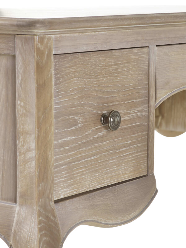 Camille French Style 3 Drawer Dressing Table with Stool Set - Limed Oak/Oatmeal Linen - Image 4
