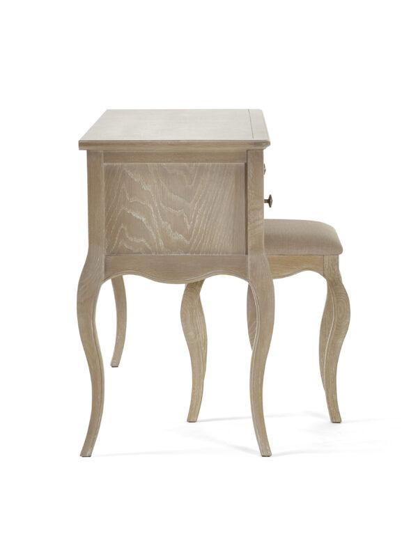 Camille French Style 3 Drawer Dressing Table with Stool Set - Limed Oak/Oatmeal Linen - Image 6