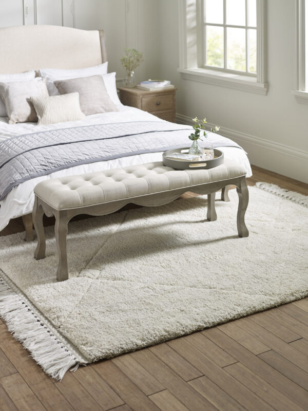 Camille French Style Upholstered Bench - Limed Oak/Oatmeal Linen