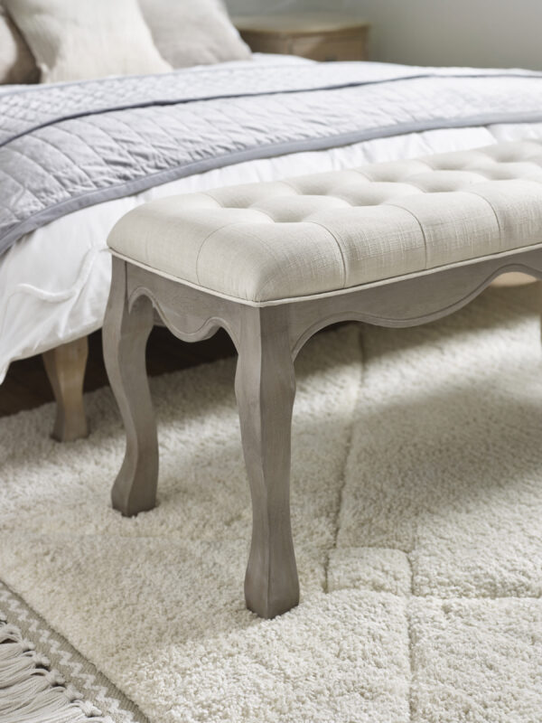 Camille French Style Upholstered Bench - Limed Oak/Oatmeal Linen - Image 4