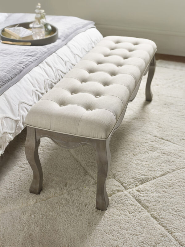 Camille French Style Upholstered Bench - Limed Oak/Oatmeal Linen - Image 5