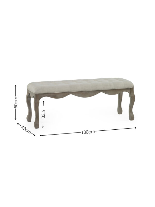 Camille French Style Upholstered Bench - Limed Oak/Oatmeal Linen - Image 7