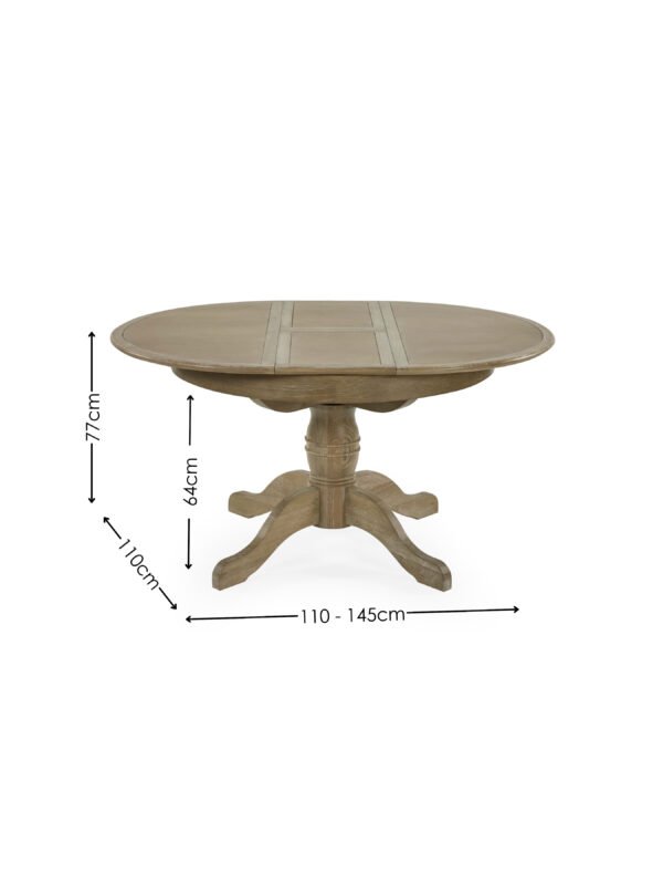 Camille French Style 110–145cm Round to Oval Extending Pedestal Dining Table - Limed Oak - Image 10
