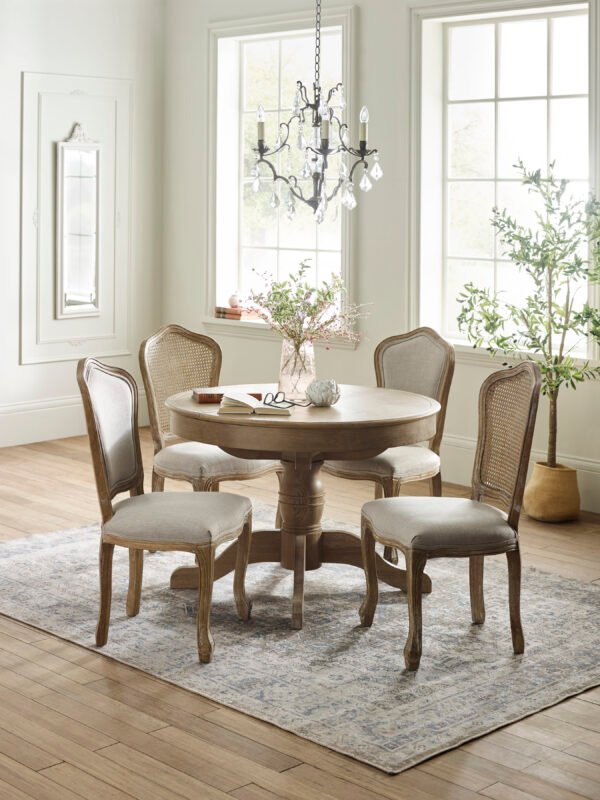 Camille French Style 110–145cm Round to Oval Extending Pedestal Dining Table - Limed Oak - Image 12