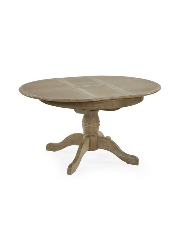 Camille French Style 110–145cm Round to Oval Extending Pedestal Dining Table - Limed Oak - Image 4