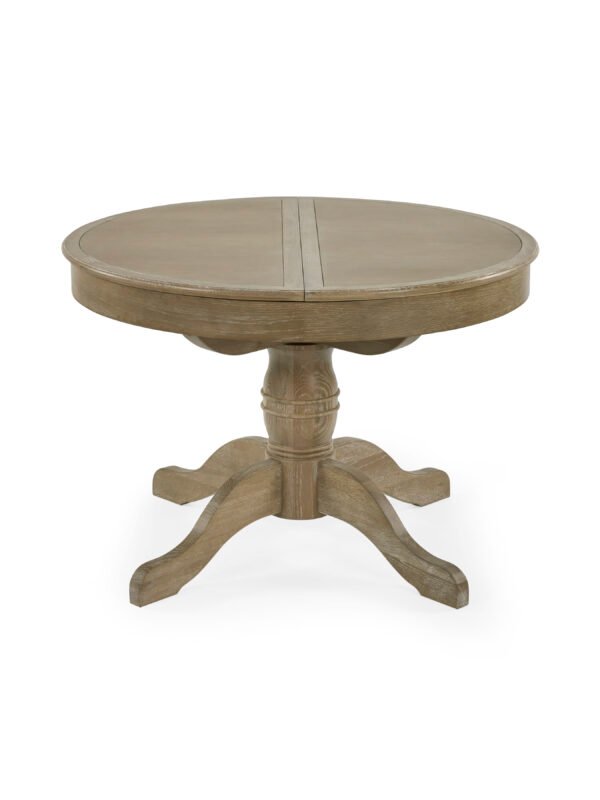 Camille French Style 110–145cm Round to Oval Extending Pedestal Dining Table - Limed Oak - Image 5