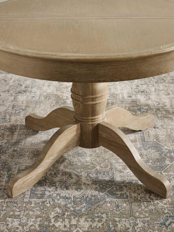 Camille French Style 110–145cm Round to Oval Extending Pedestal Dining Table - Limed Oak - Image 7