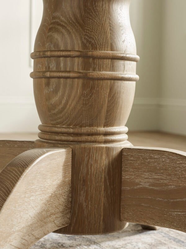 Camille French Style 110–145cm Round to Oval Extending Pedestal Dining Table - Limed Oak - Image 8