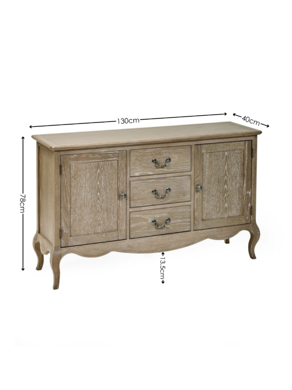 Camille French Style 2 Door 3 Drawer Sideboard - Limed Oak - Image 8