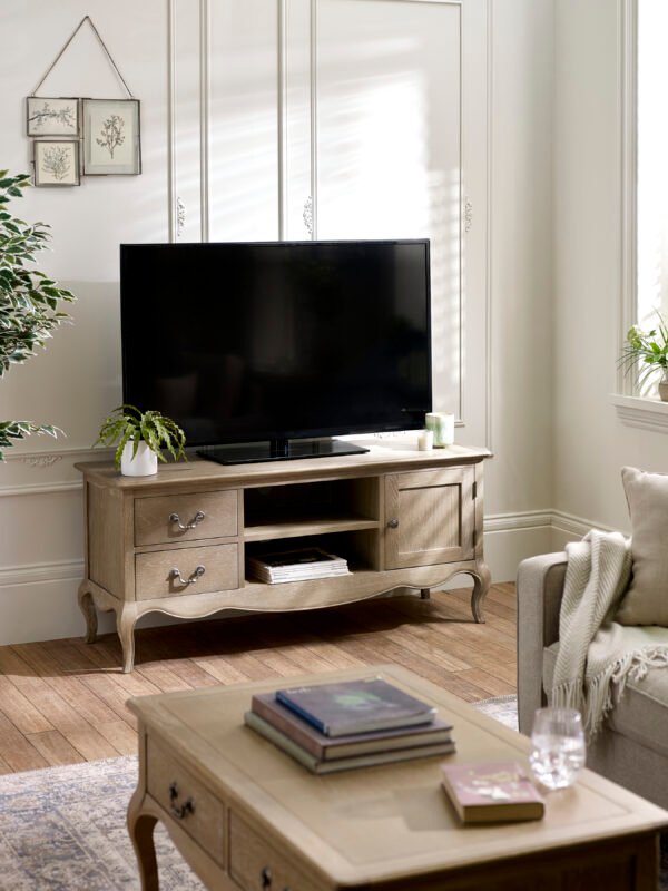 Camille French Style TV Unit up to 62 Inch – Limed Oak