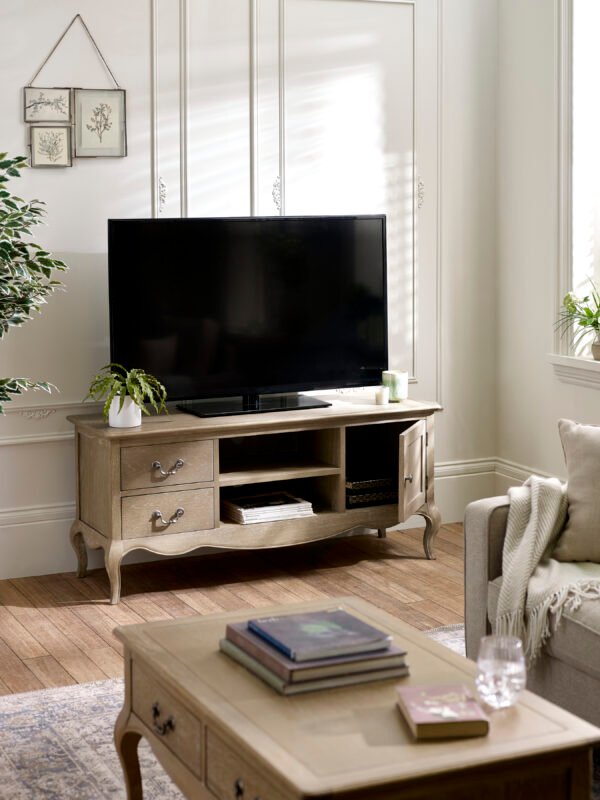 Camille French Style TV Unit up to 62 Inch - Limed Oak - Image 2