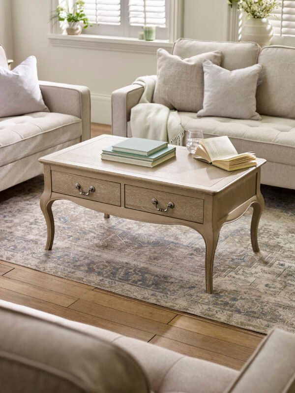 Camille French Style 2 Drawer Coffee Table - Limed Oak - Image 2