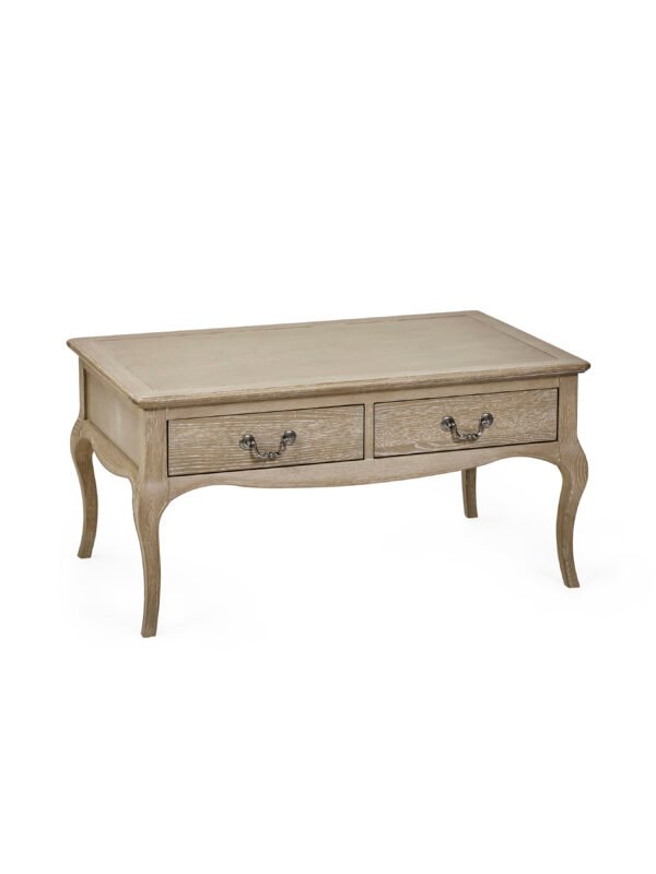Camille French Style 2 Drawer Coffee Table - Limed Oak - Image 3
