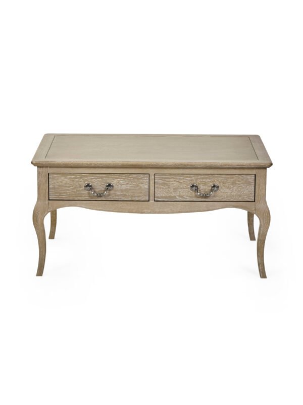 Camille French Style 2 Drawer Coffee Table - Limed Oak - Image 4