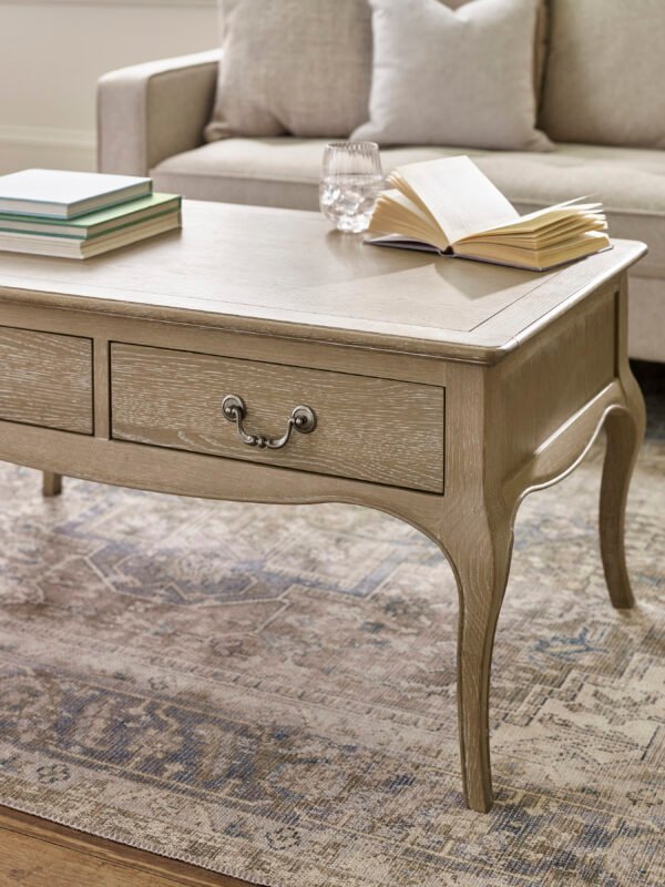 Camille French Style 2 Drawer Coffee Table - Limed Oak - Image 5