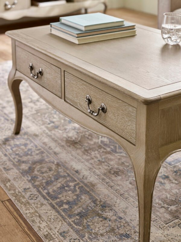 Camille French Style 2 Drawer Coffee Table - Limed Oak - Image 6