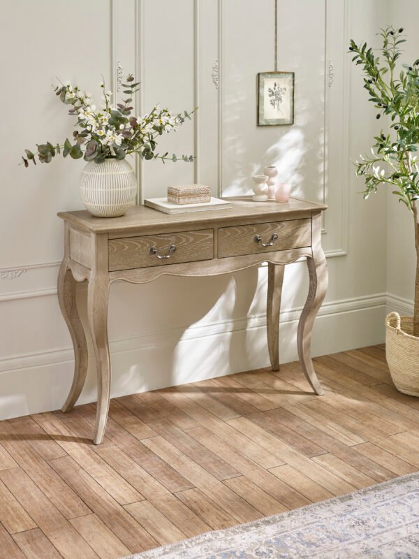 Camille French Style 2 Drawer Console Table – Limed Oak