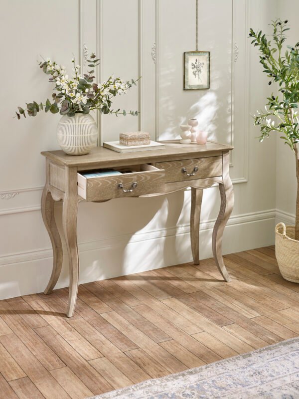 Camille French Style 2 Drawer Console Table - Limed Oak - Image 2