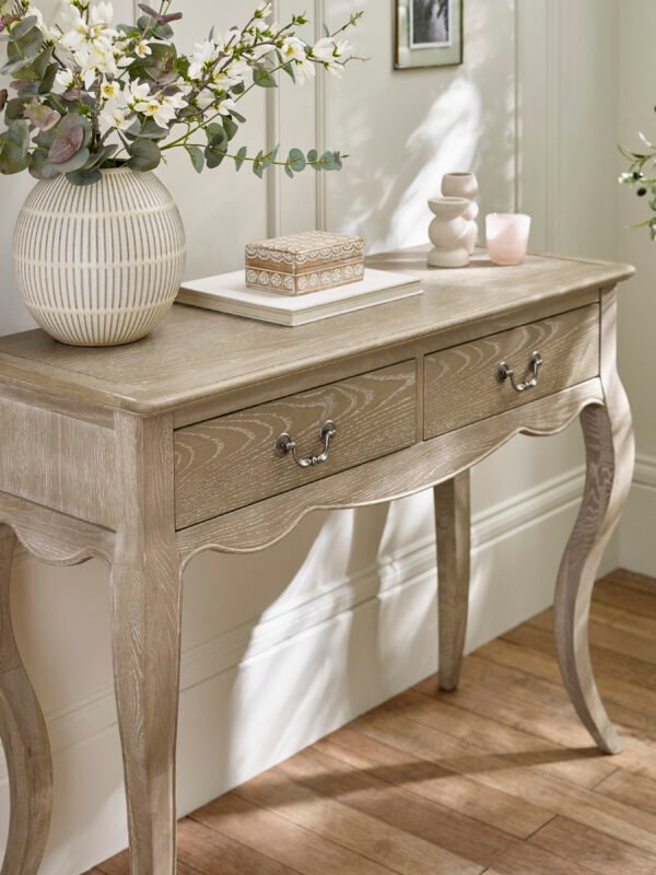 Camille French Style 2 Drawer Console Table - Limed Oak - Image 5