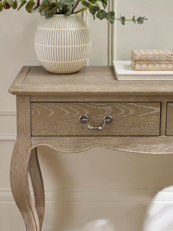 Camille French Style 2 Drawer Console Table - Limed Oak - Image 6